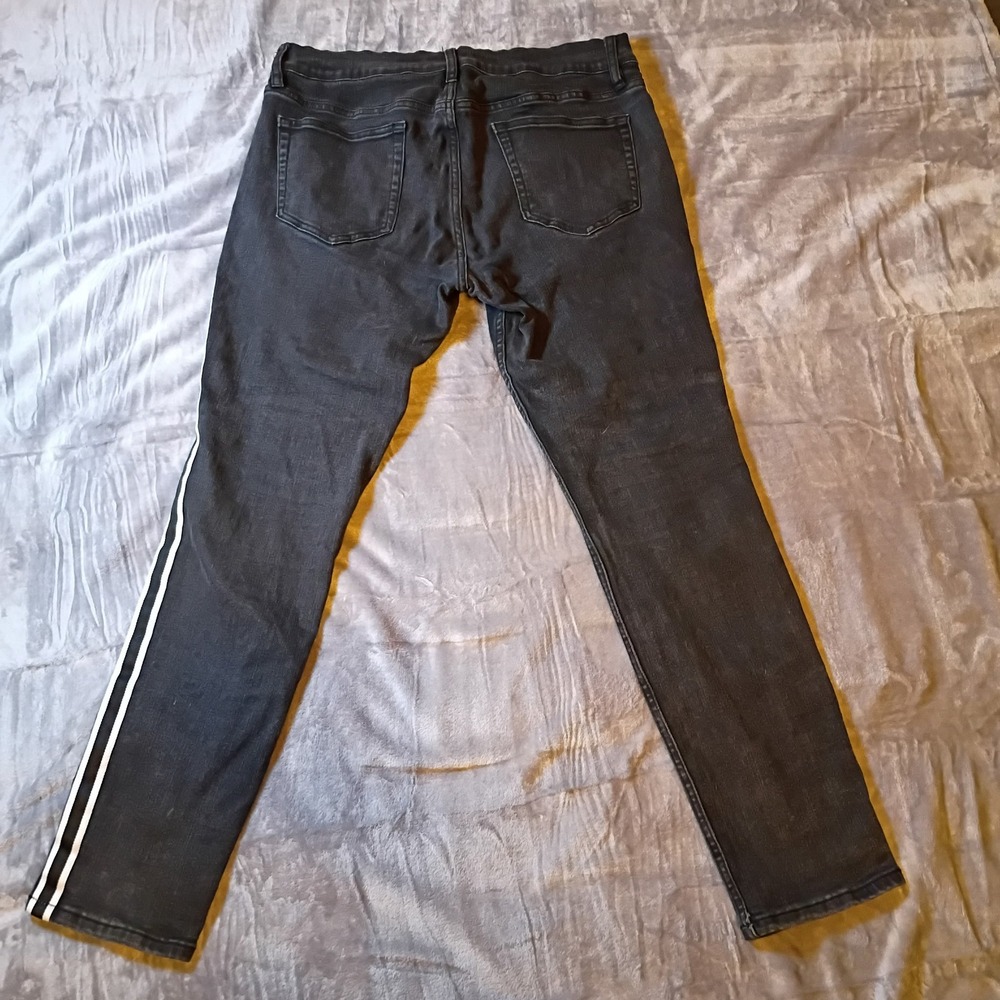 HT Denim Skinny Jeans Mens 36x32 Black White Side Stripe Slim Fit Casual Pants - Picture 2 of 8